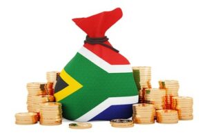 South African Flag Money Bag and Gold Coins